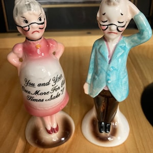 Vintage Anthropomorphic Salt & Pepper Shakers - &quot;You and Your Once More for Old Times Sake&quot;