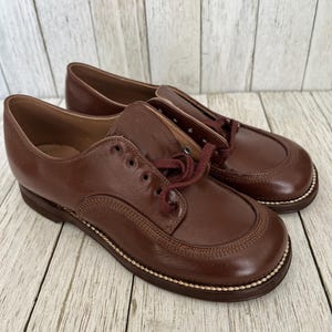 Vintage Kids Brown Leather Oxford Shoes -Toddler Boy Size 10 - 1950&#39;s- 60s NOS Deadstock