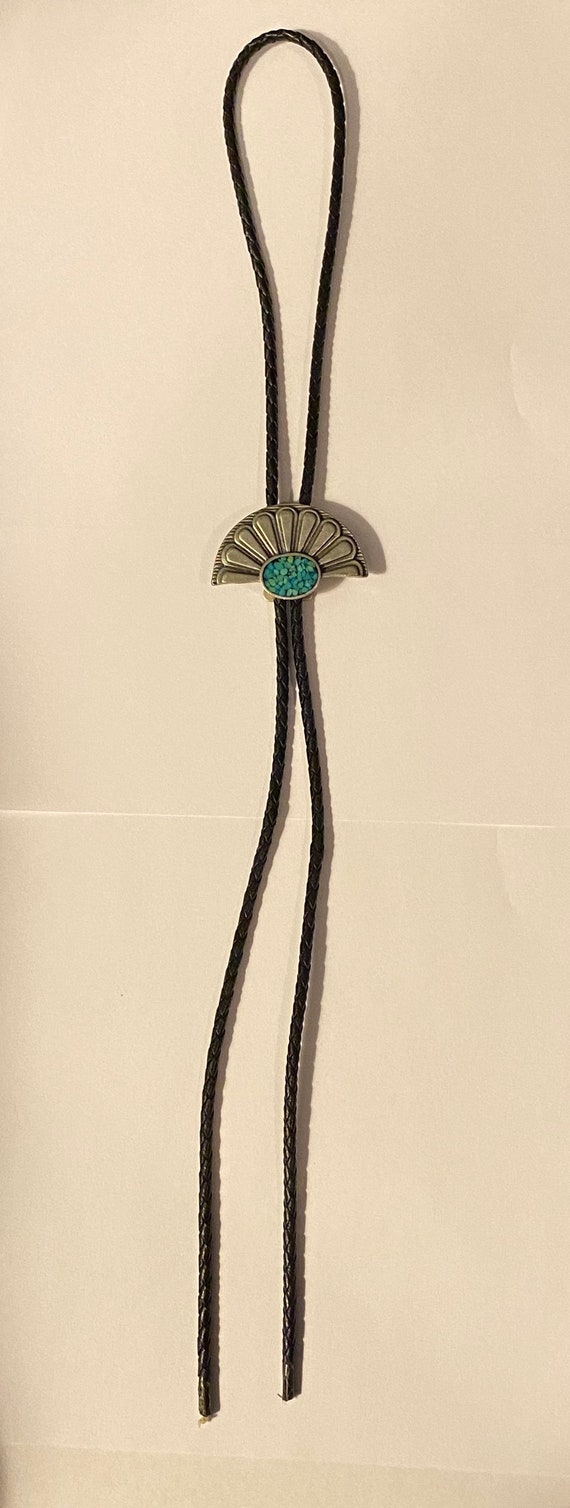 Vintage 1950's Turquoise & Pewter Bolo Tie