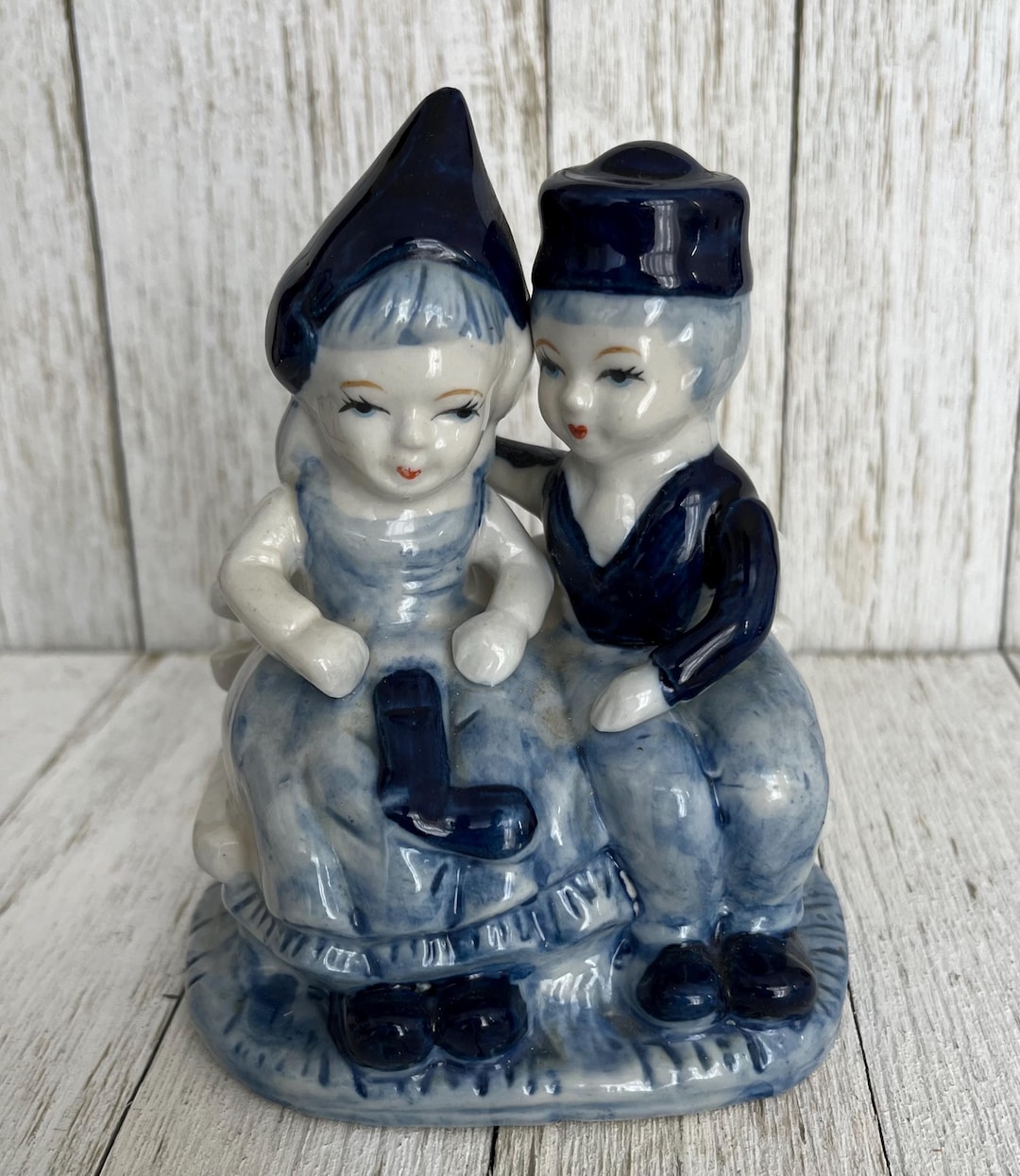 Vintage Delft Blue Holland Figurine – Seated Couple on Bench