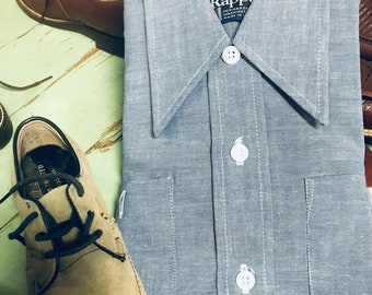 Vintage Dee Cee Rappers Chambray Shirt, Deadstock 1970s, Size 7