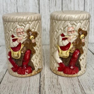 Vintage Santa with Teddy Bear Salt & Pepper Shakers - Gibson Greeting Cards Salt and Pepper Holiday, Christmas