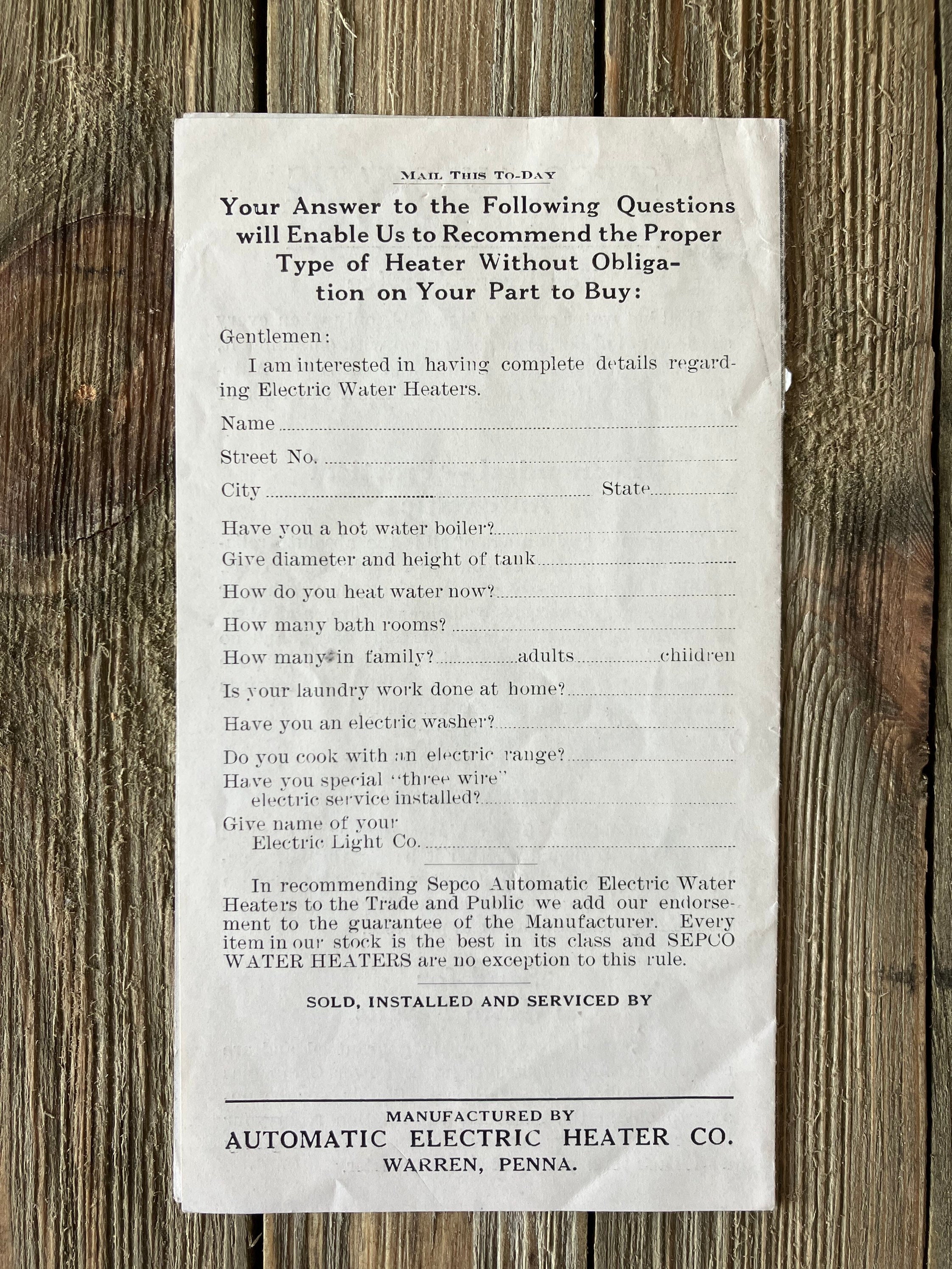 Vintage Sepco Water Heater Pamphlet Circa 1920s - Etsy