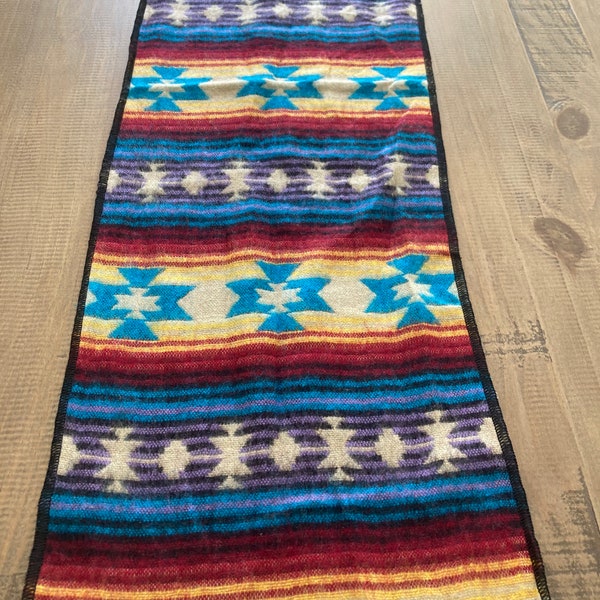 Southwestern Style Fringed Scarf or Table Runner 12”x72” Blue / Yellow / Multi Color