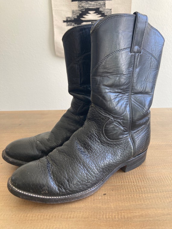 Vintage Justin's Black Leather Ropers Western Boots Style 3702