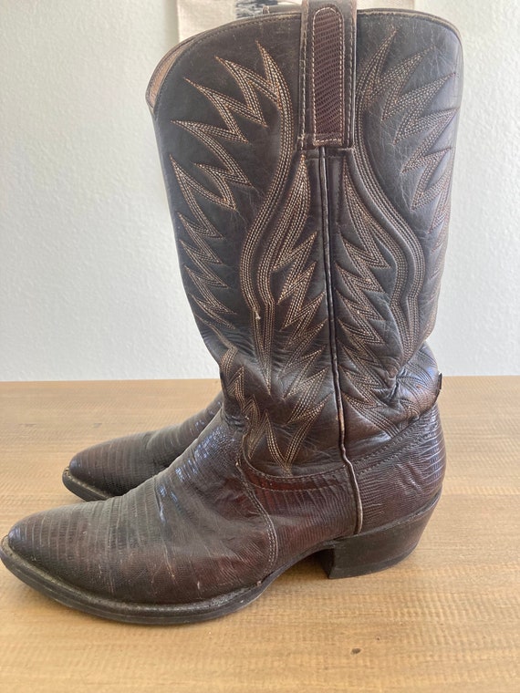Vintage Dan Post Teju Lizard Leather Western Cowboy Boots Men\'s 9D Brown m_6947867842064479e8605b84.jpg main image 4