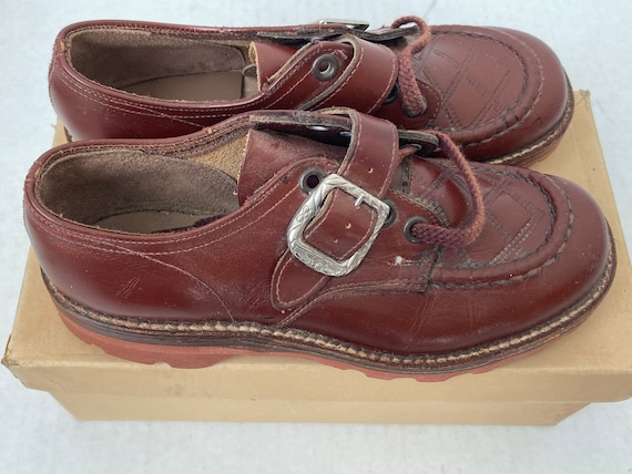 Vintage Kids Brown Leather Oxford Shoes - Toddler… - image 1