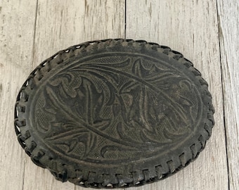 ¡ENCONTRAR INMUEBLES! Hebilla de cinturón occidental con herramientas de cuero negro vintage