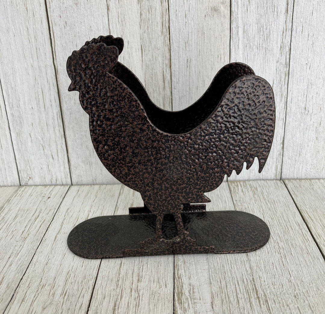 Vintage Metal Rooster Napkin Holder Rustic Farmhouse Decor Rooster