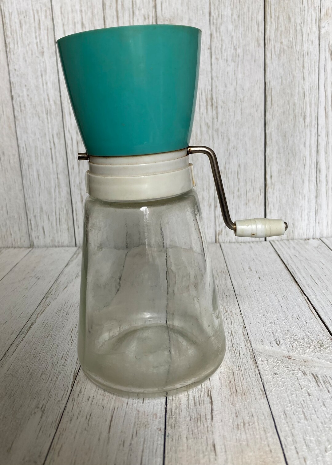 Vintage Federal Housewares Nut Grinder in Aqua & White Retro Kitchen