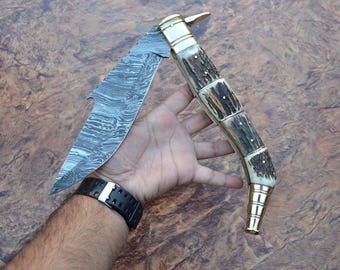 Handmade Huge 18.50" Inch Spanish Navaja Folding Knife, Stag Handle, Leather Sheath