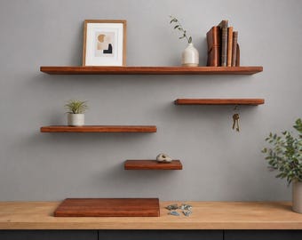 Estantes flotantes de madera maciza hechos a mano, decoración moderna para el hogar, varios largos.