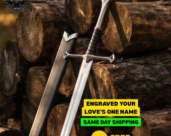 Fantasy Steel Sword, Runic Engraved Blade, Medieval Knight LARP Wall Decor Anniversary & Birthday Gift idea