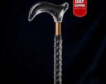 Diamond Cut Acrylic Walking Cane | Clear Pink Golden Options | Elegant Senior Gift