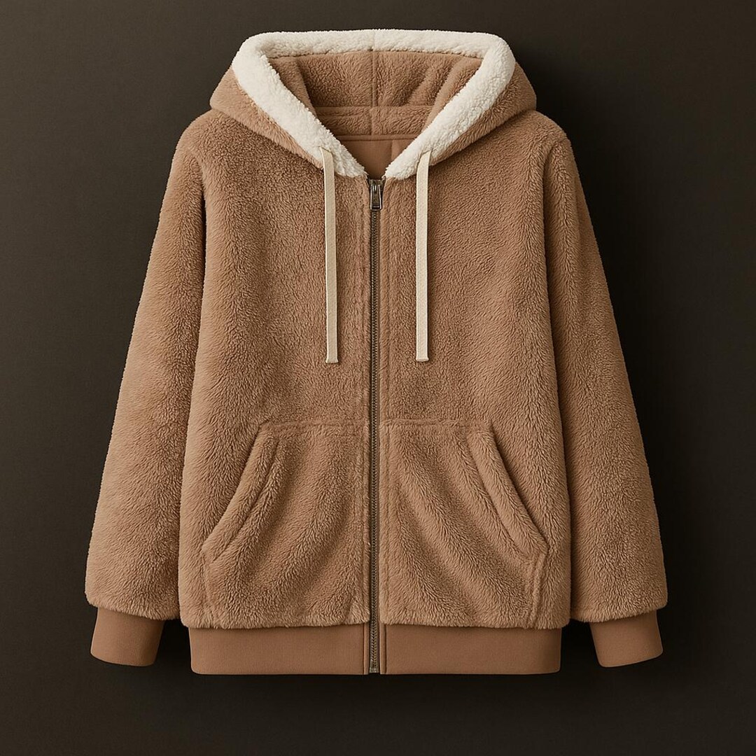 カーキフリース ウィンターコート レディース フード付き ジップ