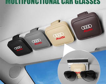 PU Leather Car Sun Visor Glasses Clip for Audi – Magnetic Sunglasses Holder Visor Clip Organizer Accessory