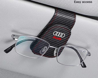Leather Car Sun Visor Glasses Clip for Audi – Sunglasses Holder & Card Storage Visor Organizer Accessory