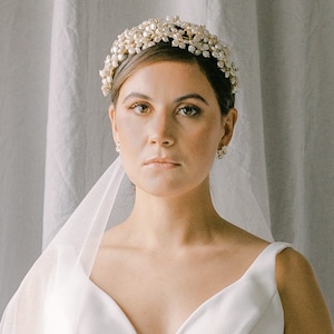 pearls bridal tiara, wedding headpiece, bridal headband, bridal crown with pearls and crystal, wedding headband, RICHESSE style 21001