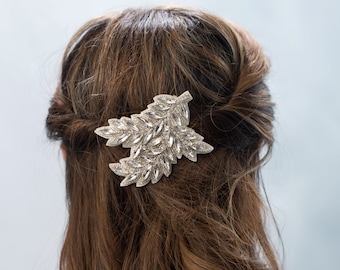 crystal leaf bridal hair clip - sparkling wedding headpiece, rhinestones headpiece