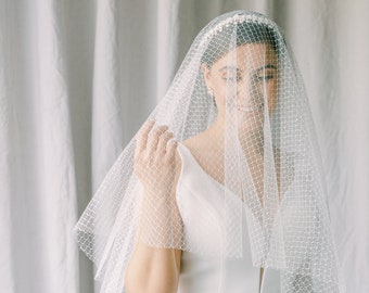 Drop veil with birdcage texture, wedding drop veil, raw edge bridal veil, soft bridal veil, blusher veil, circle veil - Poeme Style 21035