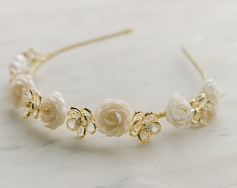 Bridal Crystal Floral Headband, Clay Flower Wedding Tiara style 21010 ardeur