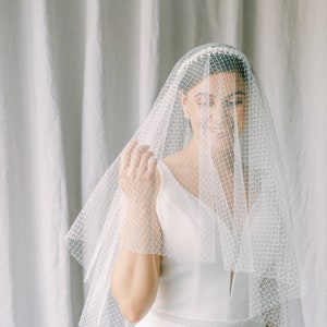 Drop veil with birdcage texture, wedding drop veil, raw edge bridal veil, soft bridal veil, blusher veil, circle veil Poeme Style 21035 image 1