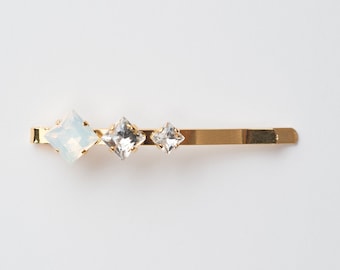 Triple princess square crystal bobby pin, swarovski crystal hair pin
