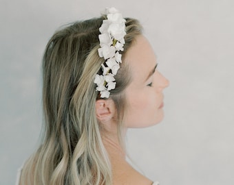 bridal headband, floral headpiece with clay flowers - style 22011