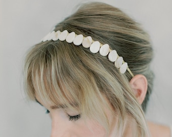 Natural pearls bridal headband, Pearls headpiece - style 22029