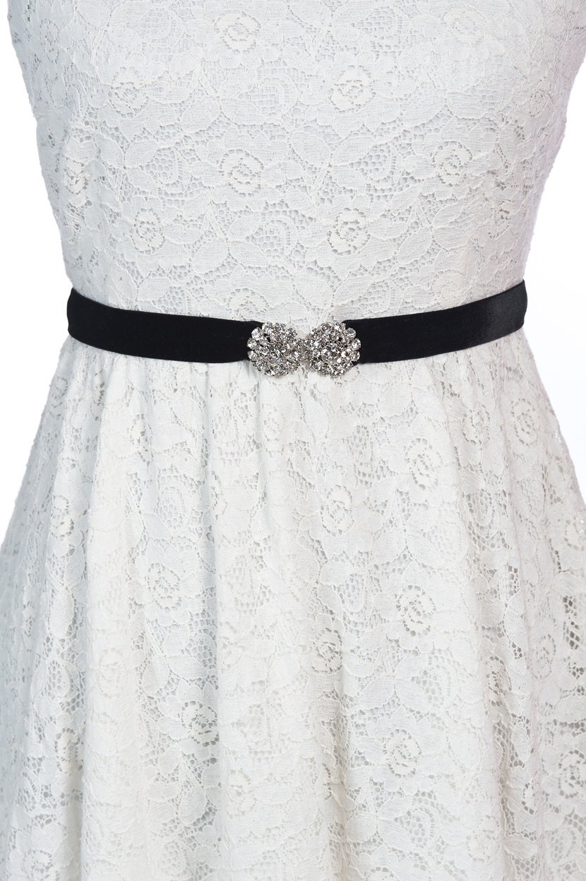 Velvet belt with genuine crystal hooks Bridal sash wedding | Etsy