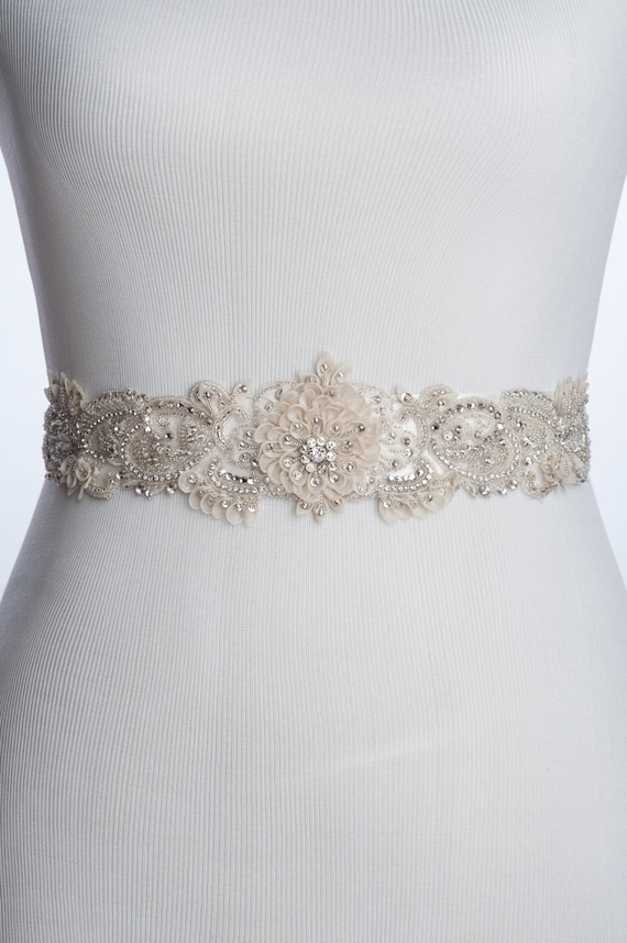 Ivory Bridal Sash With Silk Petals, Wedding Dress Sash, Wedding