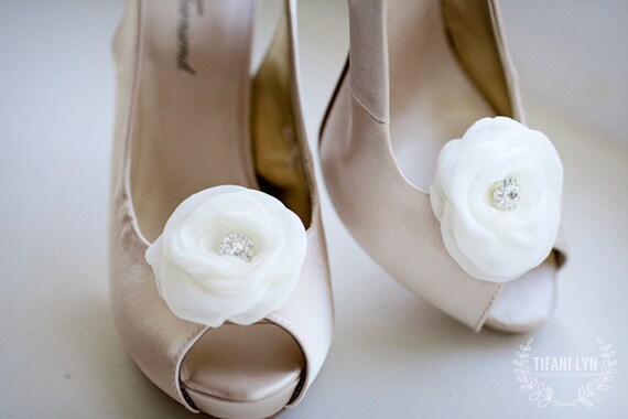 Ivory Chiffon Flower Shoe Clips: Handmade Wedding Embellishment - KRISTEN