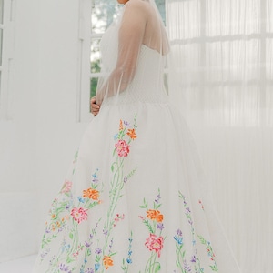 Wedding veil, hand painted bridal veil - colorful wildflowers - 24049