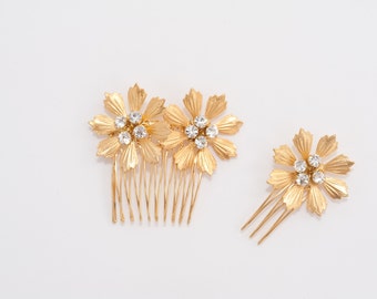 Set Of 2 gold headpiece, bridal headpiece, gold hair comb, gold hair pins, wedding headpiece, bridal hair comb, bridesmaids gifts - Marina