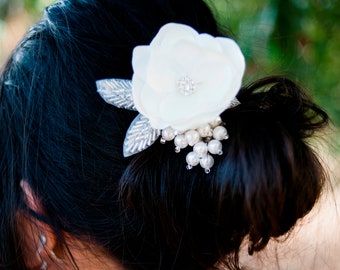 flower hair vine, wedding headpiece, bridal hair vine,  hair clip, Bridal hair flower with vine hair clip, bridal fascinator - VINE