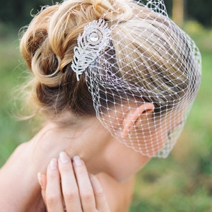 Veil, Birdcage veil with peacock rhinestone comb, bridal veil, wedding veil, crystal birdcage, bridal hair comb ORSA image 1