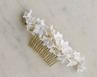wedding blossoms headpiece, bridal hair comb with clay flowers, wedding hair piece, wedding headpiece,  PLAISIR style 21007