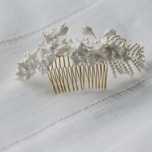 wedding floral hair comb, bridal headpiece with clay flowers, bridal hair piece, flowers headpiece, BLANCHE style 21045