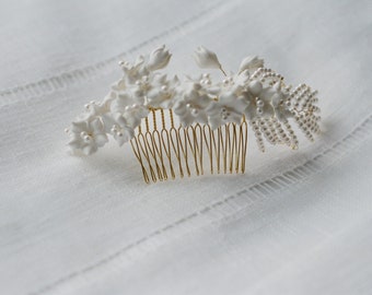 wedding floral hair comb, bridal headpiece with clay flowers, bridal hair piece, flowers headpiece, BLANCHE style 21045
