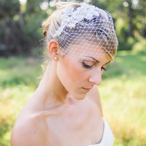 Wedding veils, silver crystal lace Birdcage veil , petite birdcage veil celestyn image 1