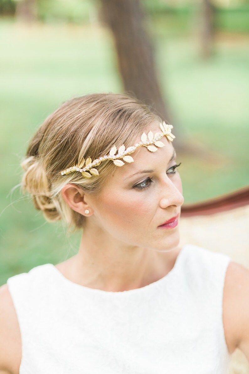 Iola Grecian headpiece, bridal leaves comb, leaves hair comb, wedding headband, leaves headpiece, rhinestones leaf comb, gold hair comb image 1