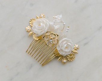 petite blossoms headpiece, wedding hair comb with clay and brass flowers, bridal headpiece, wedding hair piece , TENDRESSE style 21012