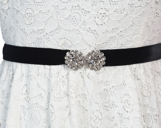 Velvet Belt With Genuine Crystal Hooks, Bridal Sash, Wedding Sash ...