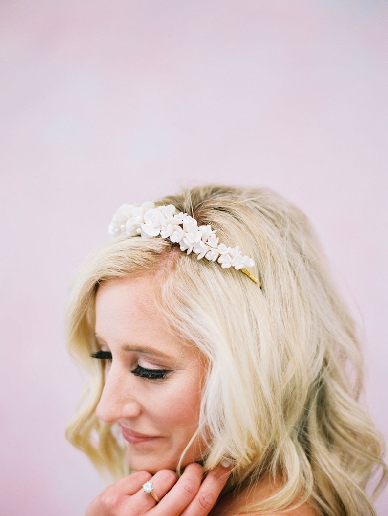 Blossoms bridal headpiece, wedding floral headband, Bridal crown with clay flowers, wedding tiara, DESIR style 21004 image 2