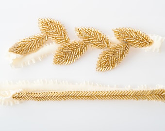 Blattgold Strumpfband, Boho Perlen Strumpfband