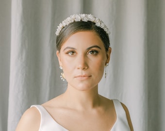 Blossoms bridal headpiece, wedding floral headband, Bridal crown with clay flowers, wedding tiara, DESIR style 21004