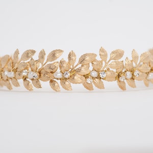gold leaves headband, wedding crown, wedding headpiece with leaves and pearls, bridal tiara - HP17610