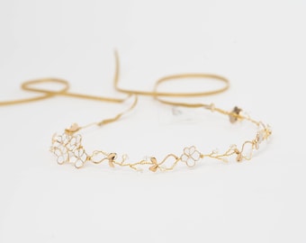 Fermaglio per capelli da sposa con orchidea dorata, copricapo da sposa con cristalli