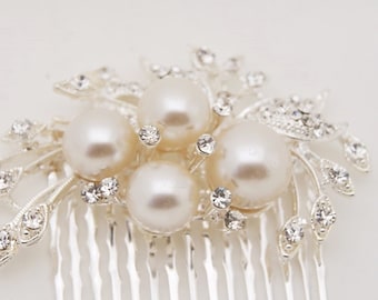 Rhinestone pearl hair comb ,  bridal hair comb, wedding rhinestone hair comb, veil comb - JOLEE comb