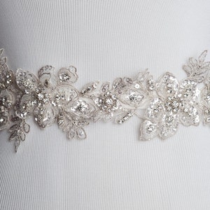 Kara bridal lace sash, crystal lace sash, wedding dress sash, fitted bridal sash, wedding belt, flower bridal sash, lace sash and belt
